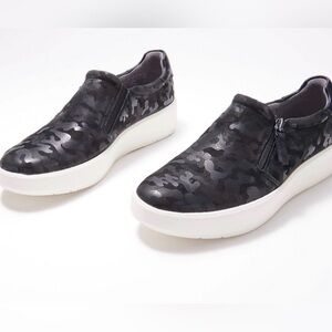 Clarks Women's Black Camo Slip-On Platform Sneakers